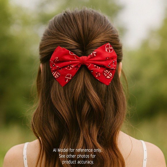 Vintage Accessories - Vintage 90s Red Bandana Print‎ Oversized Bow Hair Clip Accessory Schoolgirl